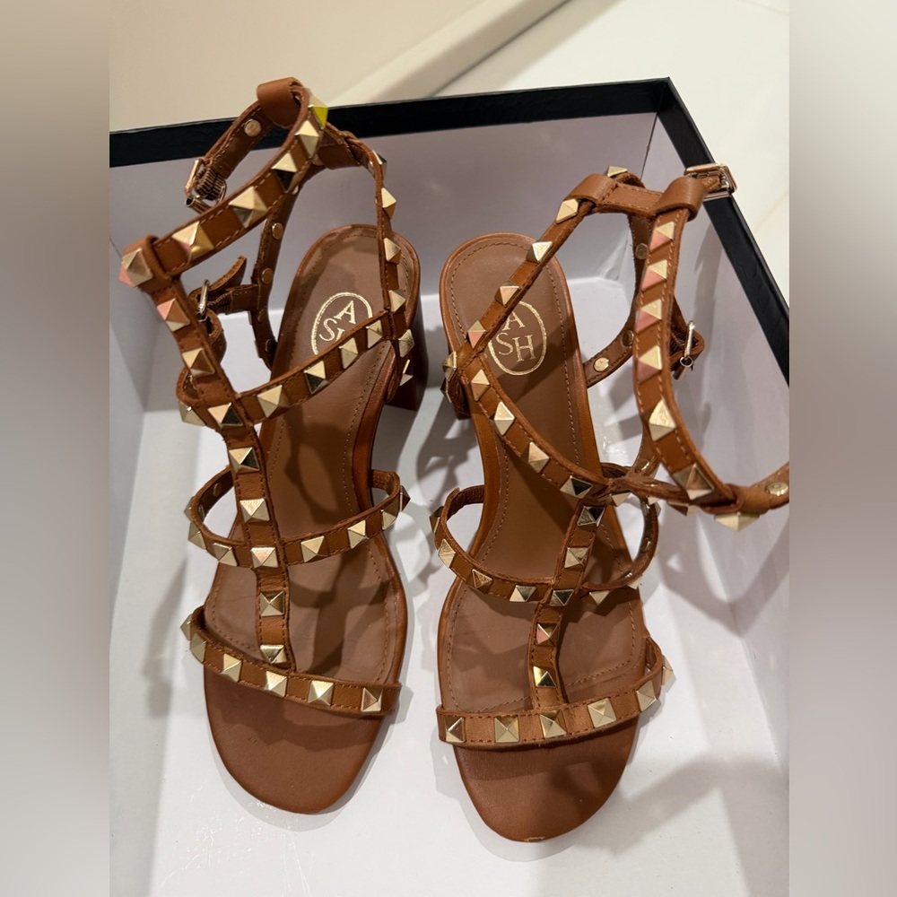 ASH Sublime Studded Leather Sandals in brown